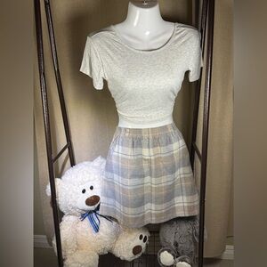 Plaid A-Line Skirt in Gray and Cream